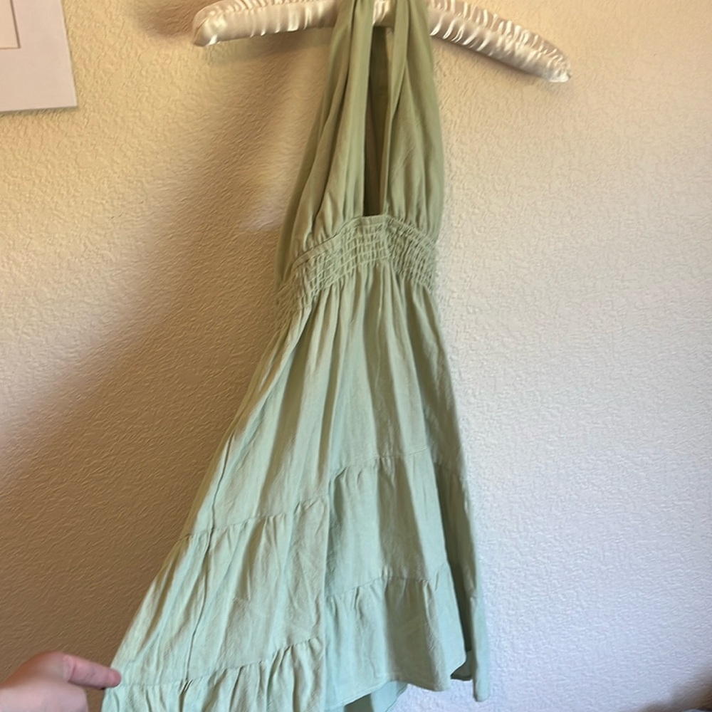 Mint Green Mini Dress. Deep V front and open back!